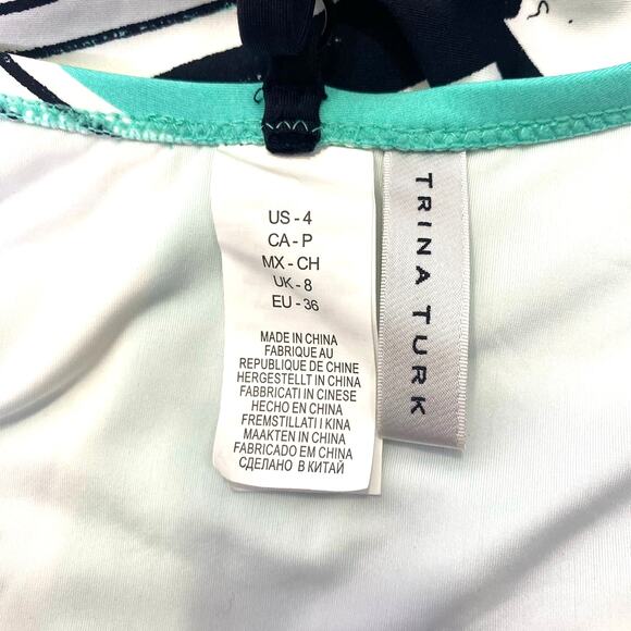 TRINA TURK Copacabana One Piece Swimsuit Tropical Print Teal Black Strappy Sz 4 - Picture 11 of 14